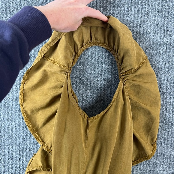 Made In Italy Off The Shoulder Mini Dress Womens Sz S Mustard Yellow Ruffle Flap - Picture 9 of 9